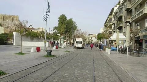 3 Axis Gimbal Shot Walking In Athens Stock Footage 86356605