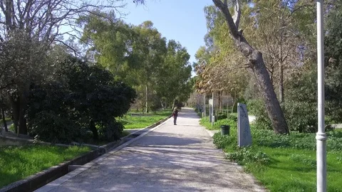 3 Axis Gimbal Shot Walking In Athens Stock Footage 86357151