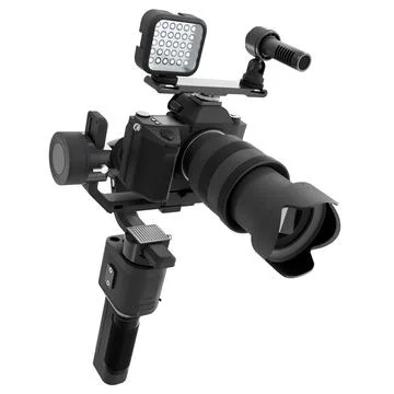 3-axis gimbal stabilization system with nonexistent mirrorless camera isolate Illustrazione stock
