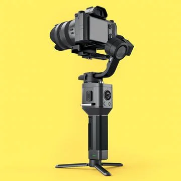 3-axis gimbal stabilization system with nonexistent mirrorless camera on yell Illustrazione stock