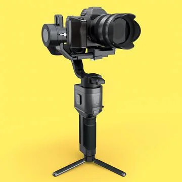 3-axis gimbal stabilization system with nonexistent mirrorless camera on yell Illustrazione stock