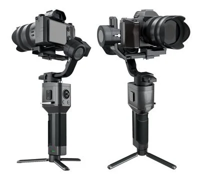 3-axis gimbal stabilization system with nonexistent mirrorless camera on whit Stock Illustration