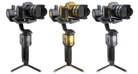 3-axis gimbal stabilization system with nonexistent mirrorless camera on whit Stock Illustration
