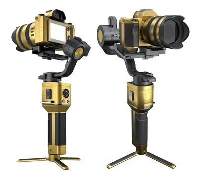 3-axis gimbal stabilization system with nonexistent mirrorless camera on whit Stock Illustration