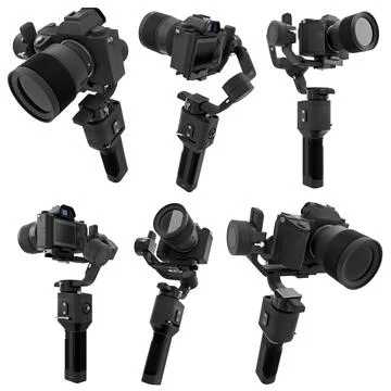 3-axis gimbal stabilization system with nonexistent mirrorless camera isolate Stock Photos