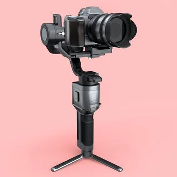 3-axis gimbal stabilization system with silver nonexistent mirrorless camera Stock Photos