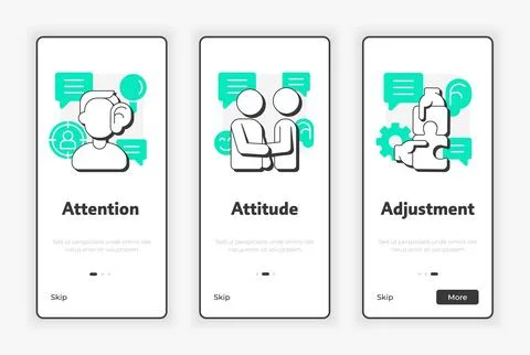 3 A of basic listening skills mobile onboarding screen Illustrazione stock