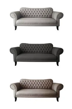 3 big sofa on white background hi-resolution ( cream,black,brown ) Stock Photos