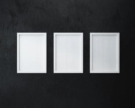 3 Blank frame on  black wall. 스톡 일러스트