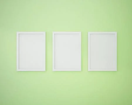 3 Blank frame on  lime green wall. 스톡 일러스트