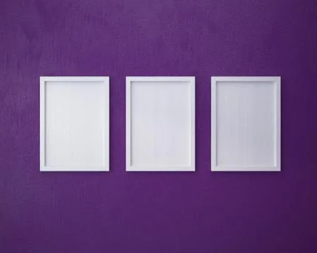 3 Blank frame on  purple wall. 스톡 일러스트