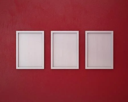 3 Blank frame on  red wall. Stock Illustration