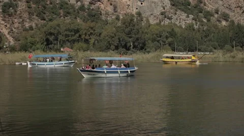 3 boats on the river Stock Footage 48391280
