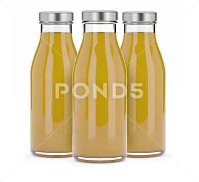 3 bottles with juice - aluminium cap - 3d illustration Stock Illustration