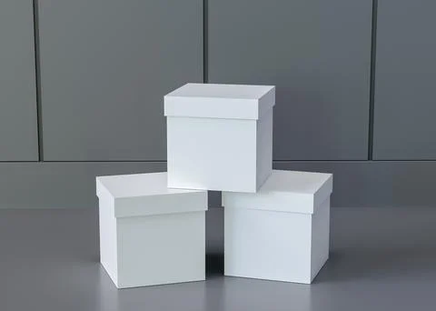 3 boxes placed in line in the room, navy paint Stock Photos