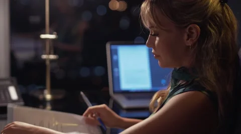 3 Businesswoman Working Late At Night With Bills In Office Stock Footage 59336040