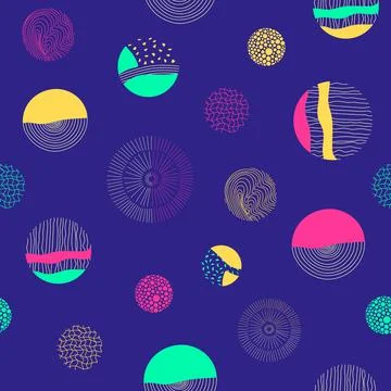 3 Circle pattern. Abstract geometry doodle ornaments, hand drawn seamless des Stock Illustration
