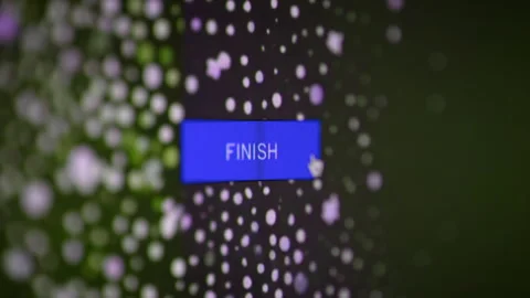3 clips, clicking a blue button labelled Finish. Stock Footage 279933314