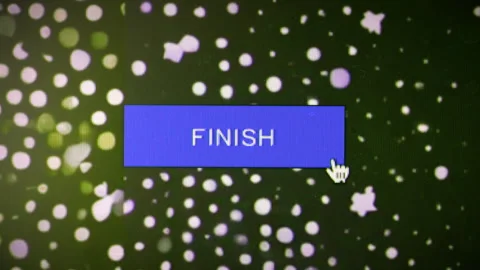 3 clips, clicking a blue button labelled Finish on a monitor Stock-Footage 279934627