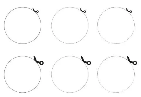 3 collections of vector scissors cutting out circle Stock Illustration