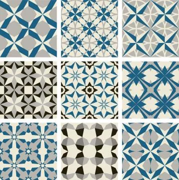 3 color vector tile pattern blue gray black Moroccan ornament set seamless イラスト素材