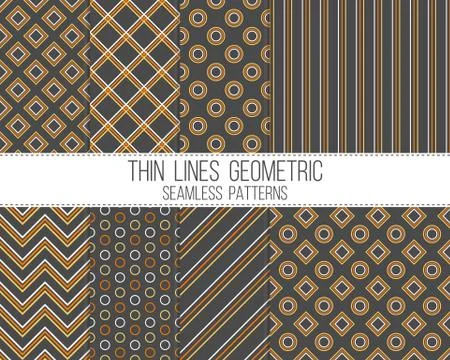 3 colors thin linear geometric seamless patterns set Stock Illustration