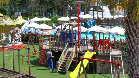 3 craftsmans repairing children activity place Stock Footage 157448861