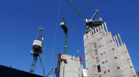 3 cranes on a large construction site Stock Footage 37257245