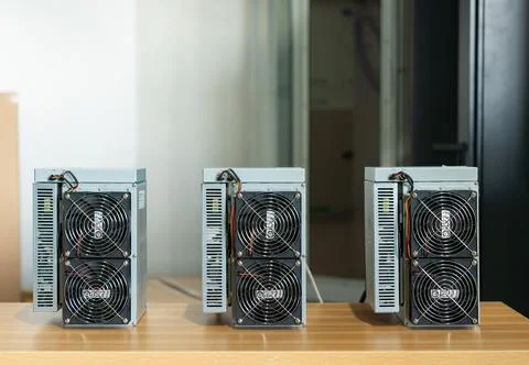 3 Crypto Mining Machines Mining Coins Stock Photos