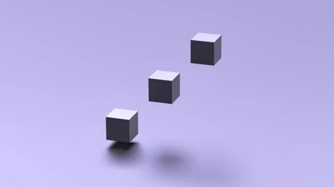 3 cubes, abstract design. Three square shapes of purple, animation. 3D render Stock Footage 335371011