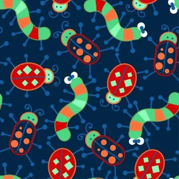 3 cute bugs seamless pattern Illustrazione stock