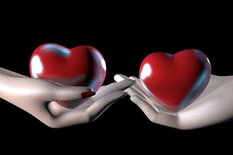 3 d illustration of red hart in human hands isolated Stock Illustration