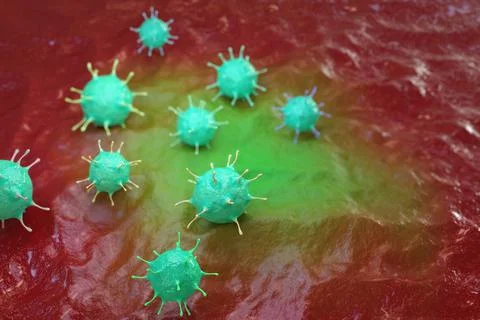 3 d illustration of a virus under a microscope. Stock Illustration