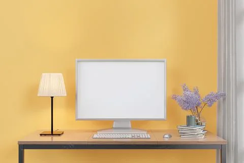 3 d rendered computer desktop mock up. イラスト素材