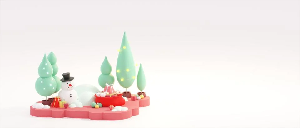 3 d rendering illustration. Background with Christmas scene for web greeting Stock Illustration