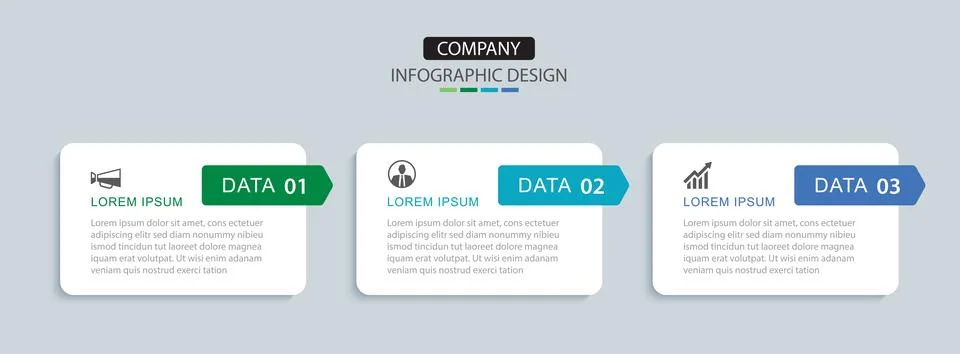 3 data infographics rectangle layout template. Illustration business abstra.. Stockillustratie