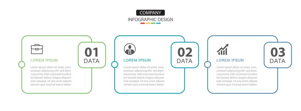 3 data infographics rectangle layout paper template. Illustration business .. Stock Illustration