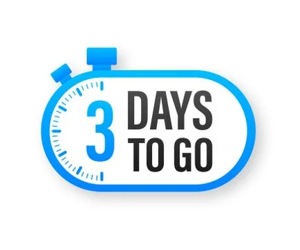 3 Days to go. Countdown timer. Clock icon. Time icon. Count time sale. Vector Illustrazione stock