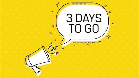 3 days to go. Megaphone and yellow speech bubble with quote. Blog management Stock Footage 226821486
