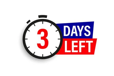 3 days left. Countdown badge. Vector illustration isolated on white background. Illustrazione stock