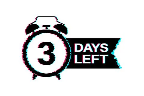 3 Days left. Glitch icon. Time icon. Count time sale. Vector stock illustration. 스톡 일러스트