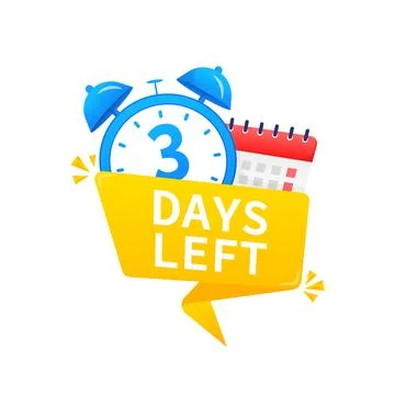 3 days left. Timer with calendar icon on a white background. Vector stock Ilustração Stock