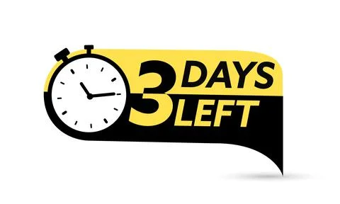 3 days left. Vector emblem with the number of days remaining. Label, blue alarm Stock Illustration