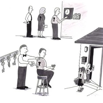 3 Different Control Concepts of People with Keyholes or Key in Backs Stock Illustration