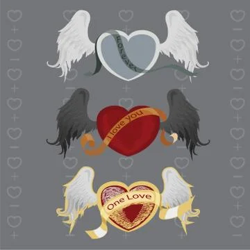 3 different hearts with wings 스톡 일러스트