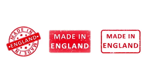 3 different Made In ENGLAND rubber stamp animated video over white background. Stock-Footage 246881578