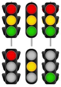 3 different traffic light set. Isolated and versions with poles /traffic lamp Illustration