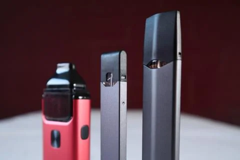3 different vape pen electronic cigarette devices product shot isolated close Stock Photos