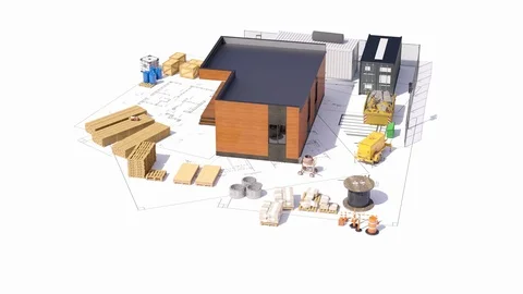 3-dimensional model of the building with drawings and the construction site. Stock Footage 124642659