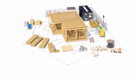 3-dimensional model of the building with drawings and the construction site. Stock Footage 124643545